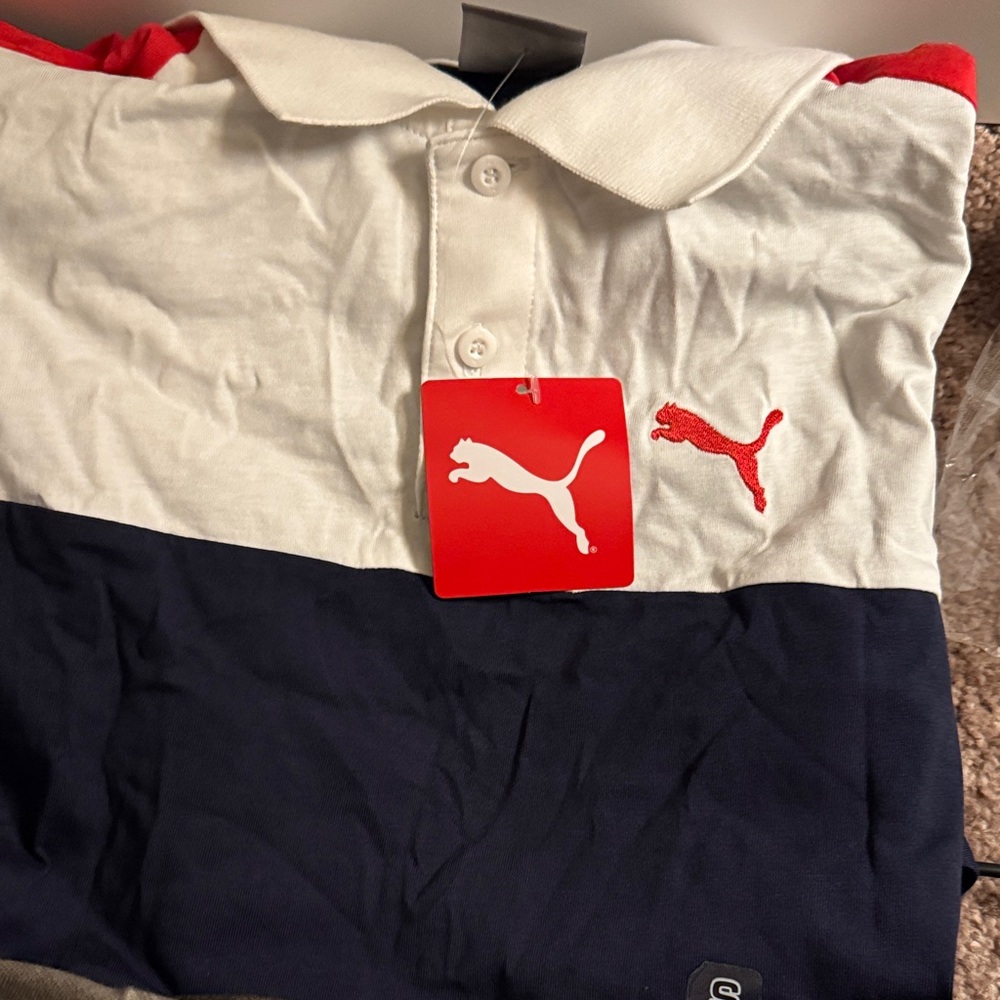 Puma White and Navy Polo with Red Accents
